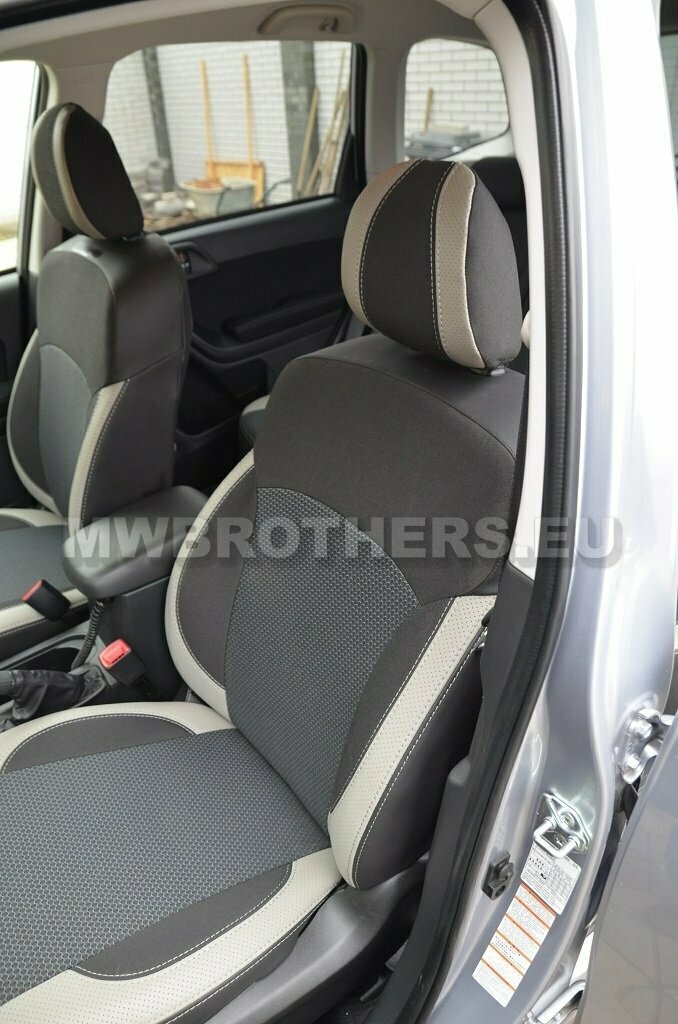 Comfort series with white leather and gray textile