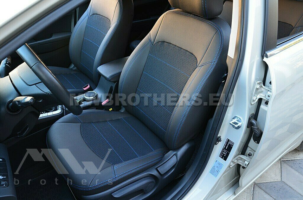 Dynamic series with blue stitching