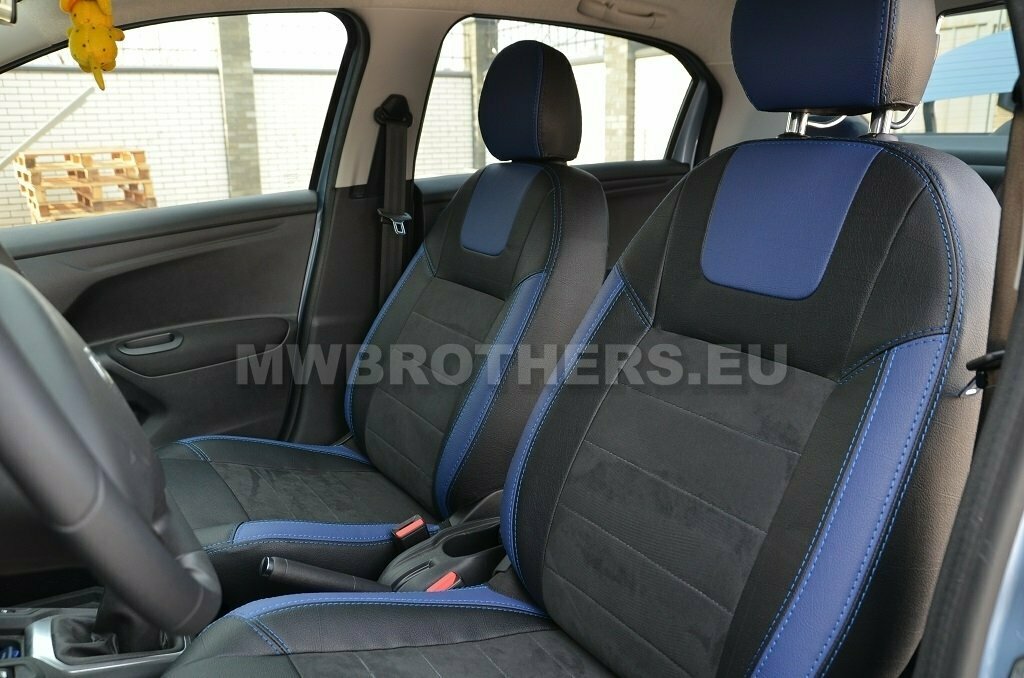 Leather series with blue includes and blue stitching