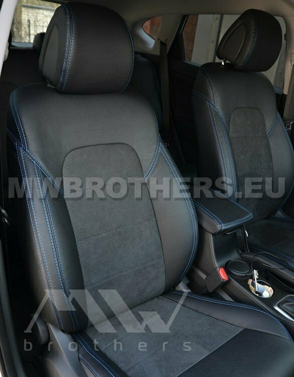 Leather series with blue stitching