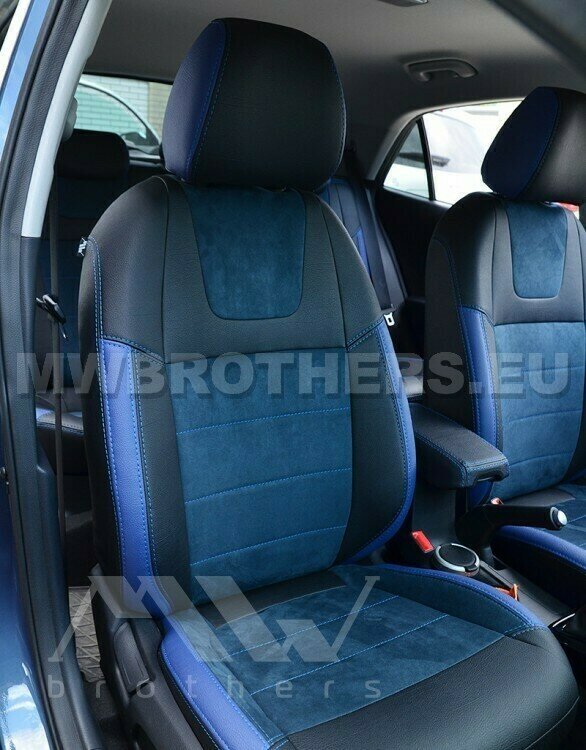 Leather series with blue inserts and blue stitching