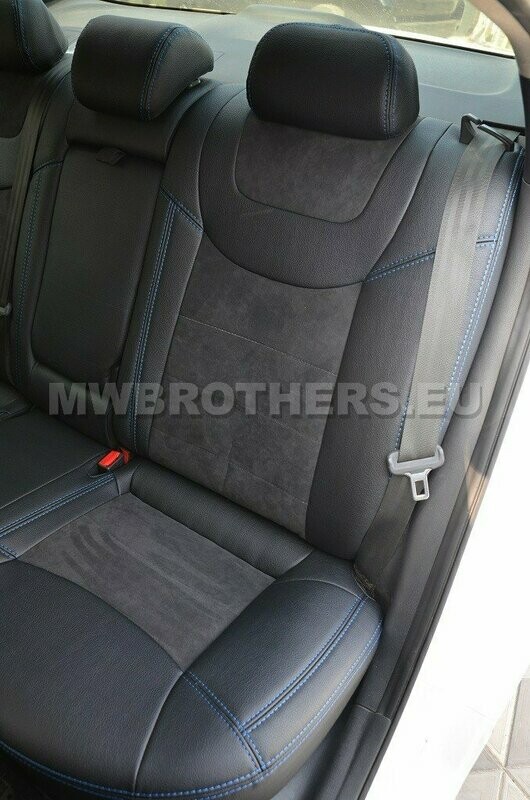 Leather series with blue stitching