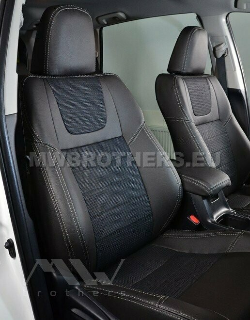 Dynamic series with white stitching