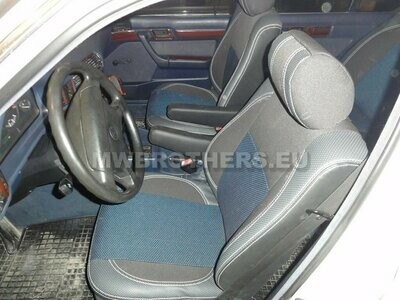 Comfort series with white stitching and blue textile