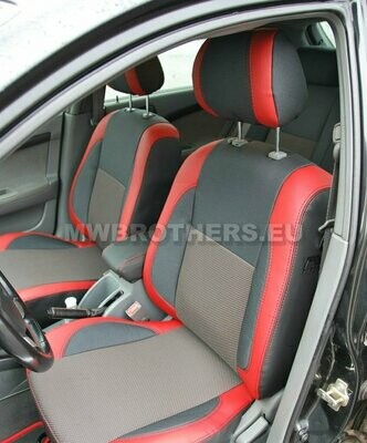 Comfort series with red stitching and brown textile and red leather