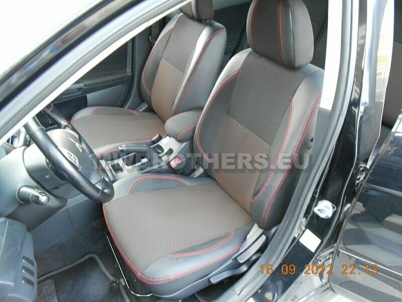 Comfort series with red stitching and brown textile