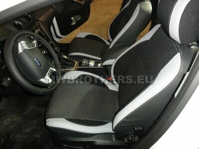 Comfort series with white stitching and black textile and white leather