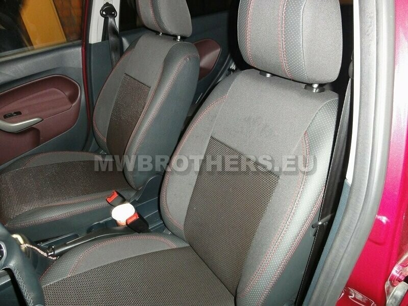 Comfort series with red stitching and brown textile