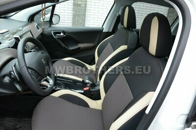 Comfort series with beige leather and brown textile and brown stitching