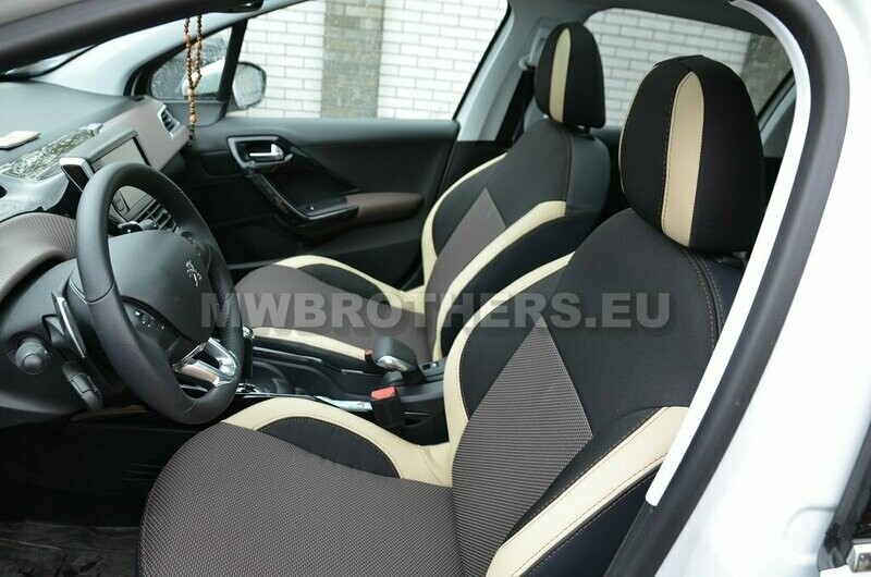 Comfort series with beige leather and brown textile and brown stitching