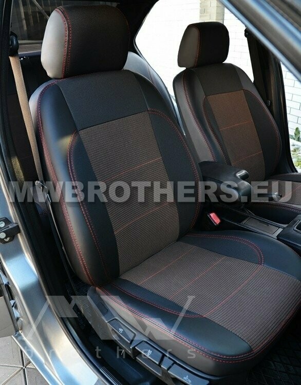 Comfort series with red stitching and brown textile