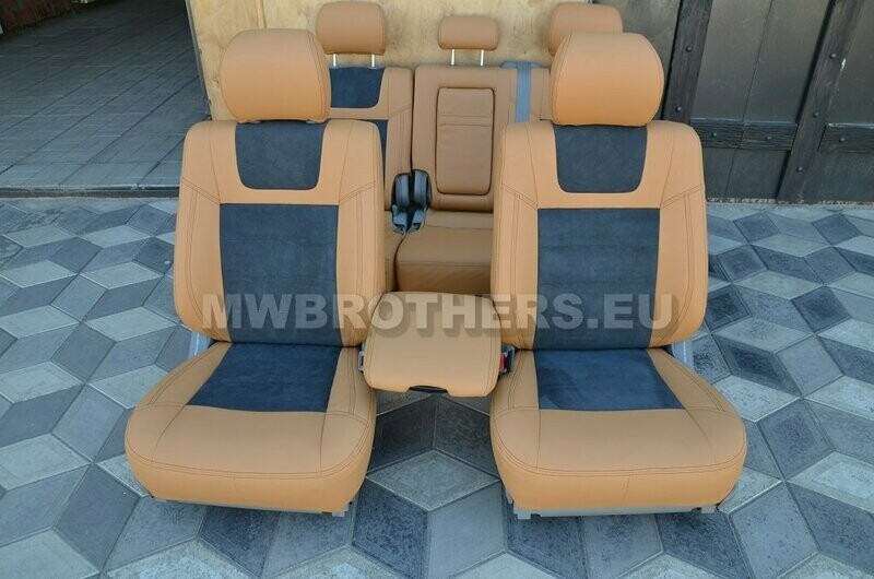 Leather series with beige leather and blue alcantara and beige stitching