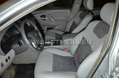 Leather series with white leather and gray alcantara and white stitching