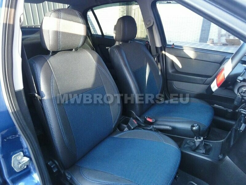 Comfort series with blue textile and blue stitching