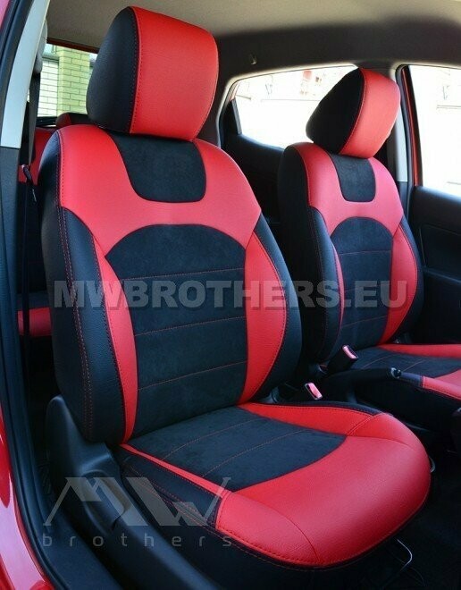 Leather series with red and black leather and red stitching