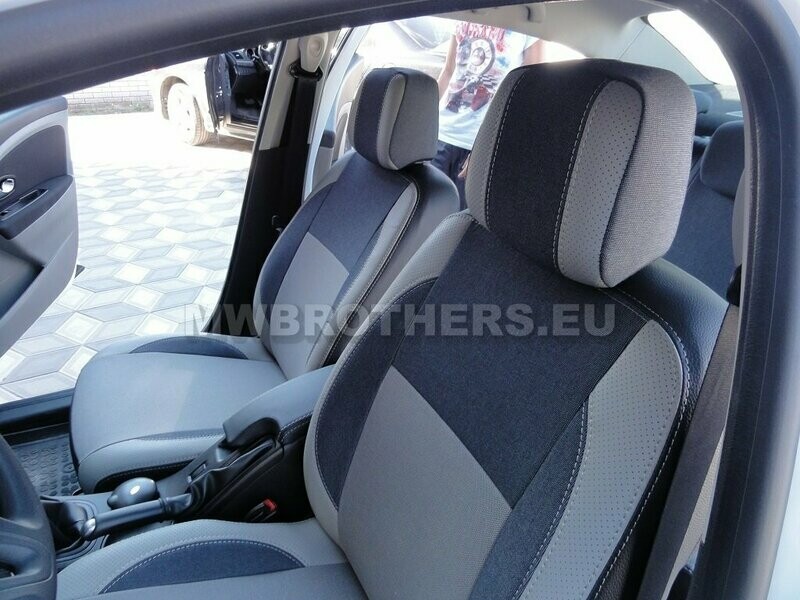 Comfort series with white leather and gray textile