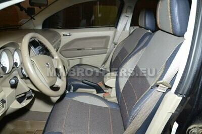 Comfort series with orange stitching  and gray textile and blue leather