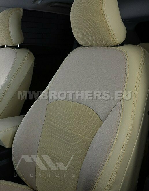 Comfort series with beige and white leather and beige textile and beige stitching