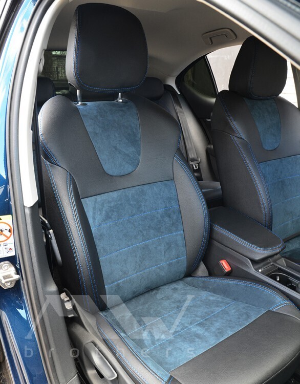 Leather series with blue alcantara