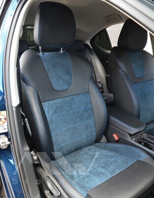 Leather series with blue alcantara