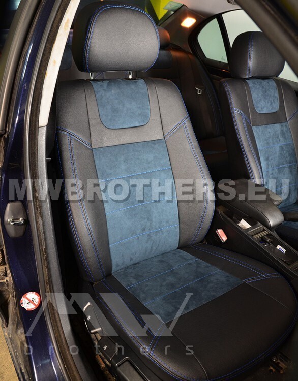 Leather series with blue alcantara