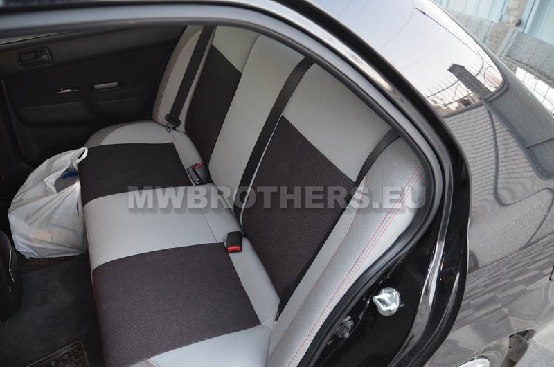 Comfort series with white leather and brown textile and red stitching