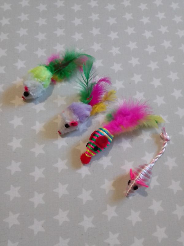 Ratones con plumas para gatos
