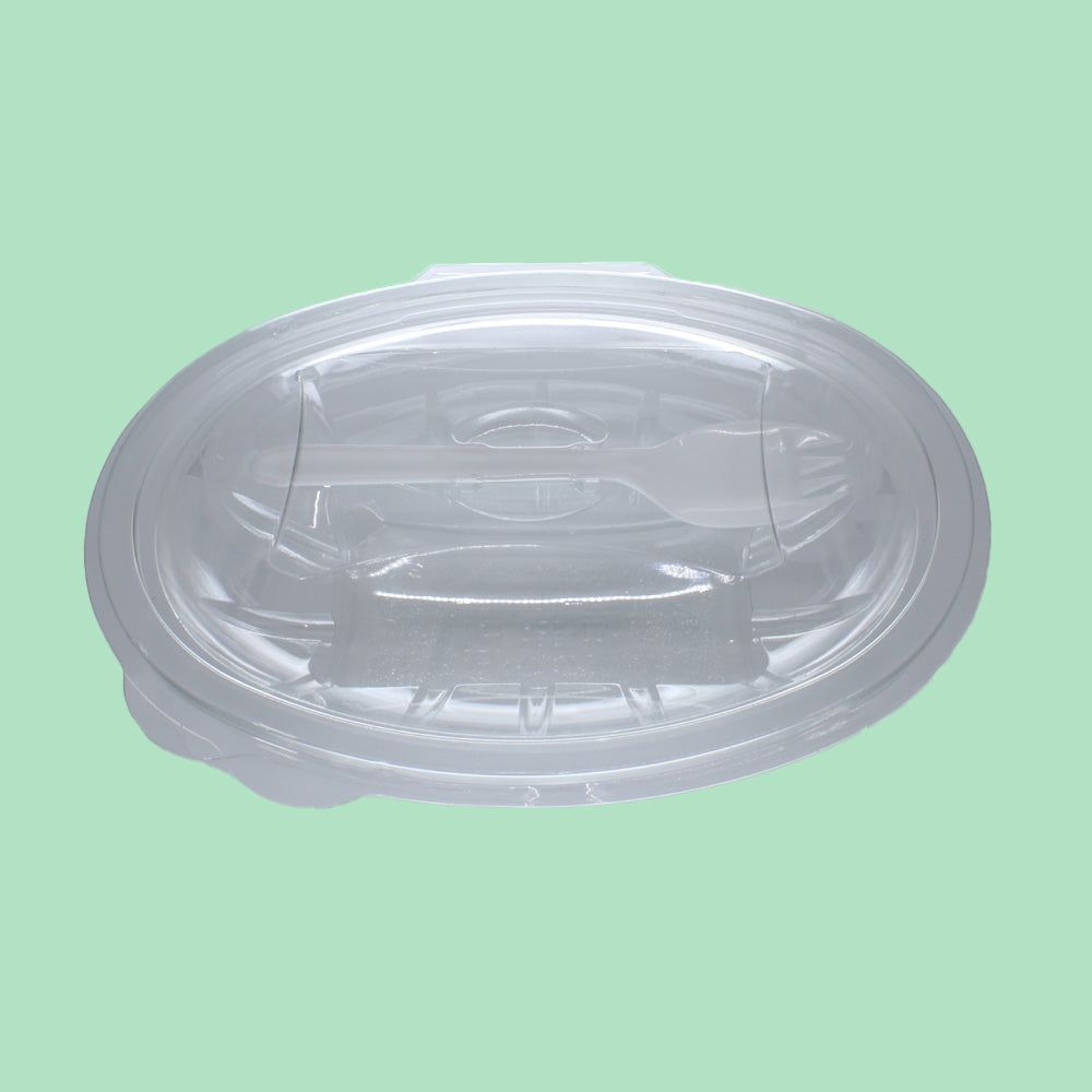 370ml Oval Hinged Lid rPET Container with spork