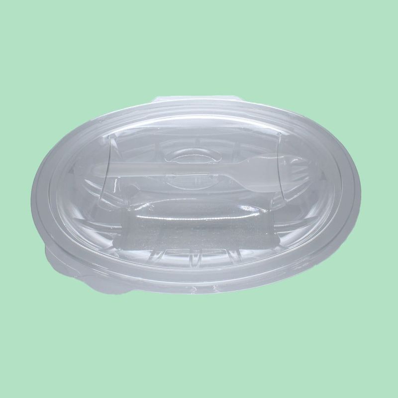 370ml Oval Hinged Lid rPET Container with spork