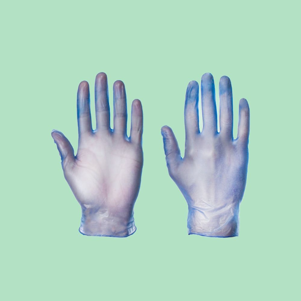 Small Blue Powdered Vinyl Gloves