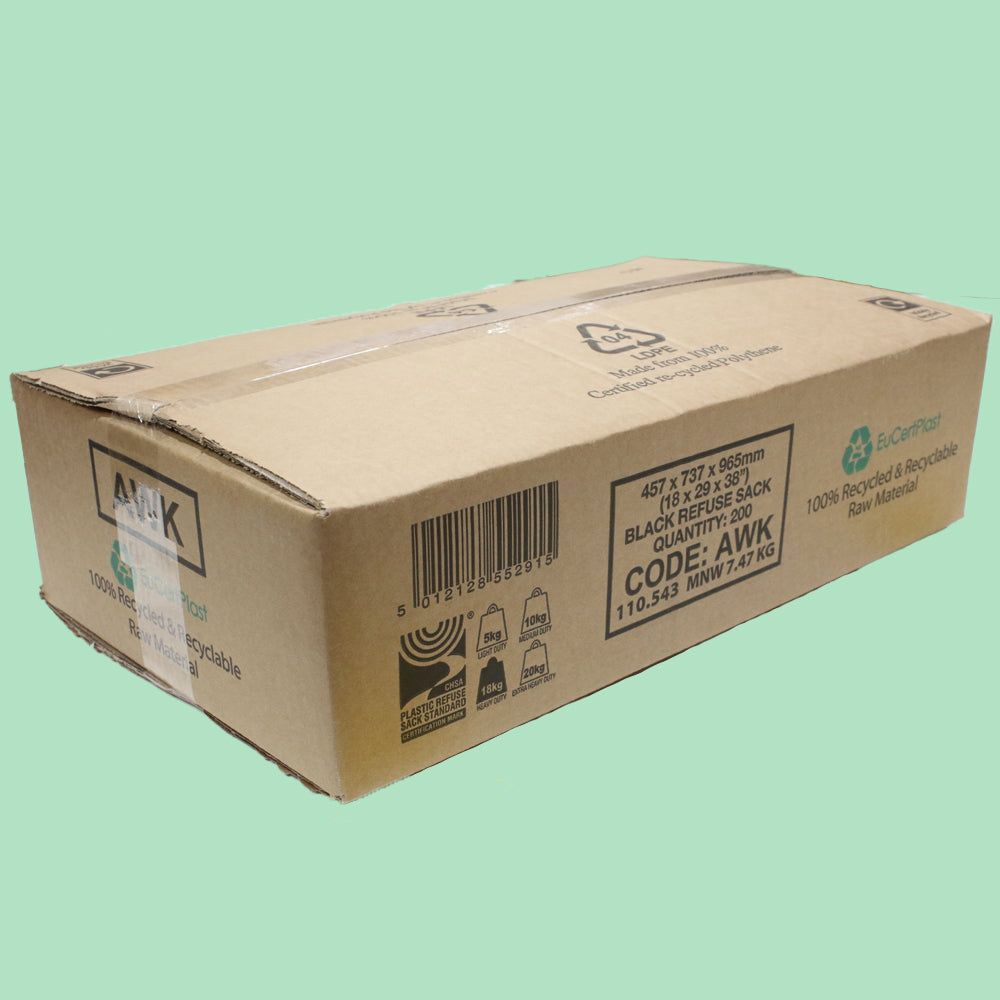 Black Refuse Sack 18" x 29" x 38" 18kgs