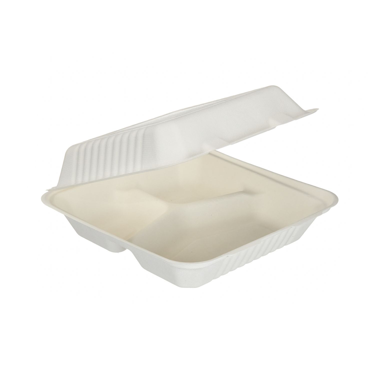 9" x 9" Bagasse Clamshell - 3 Section