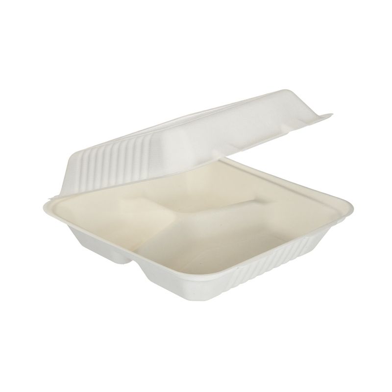9" x 9" Bagasse Clamshell - 3 Section