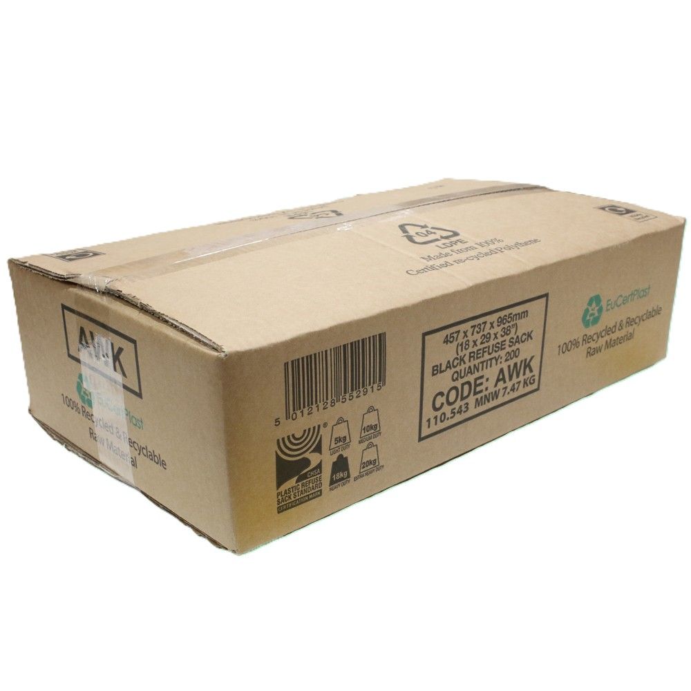 Black Refuse Sack 18" x 29" x 38" 18kgs