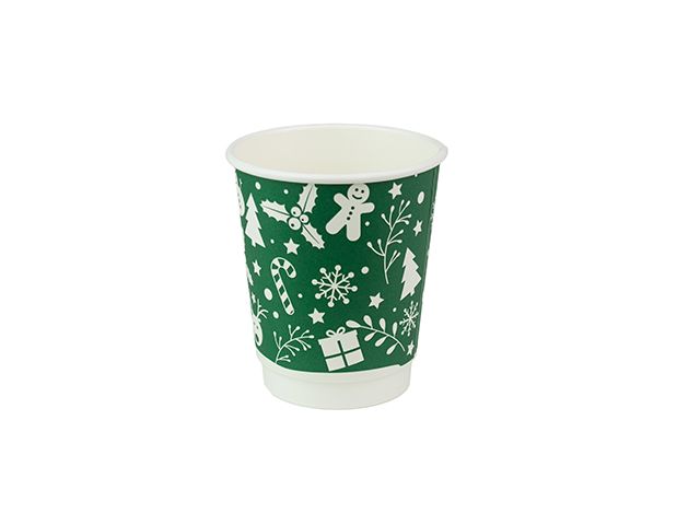 8oz Green Christmas Compostable Double Wall Paper Cup