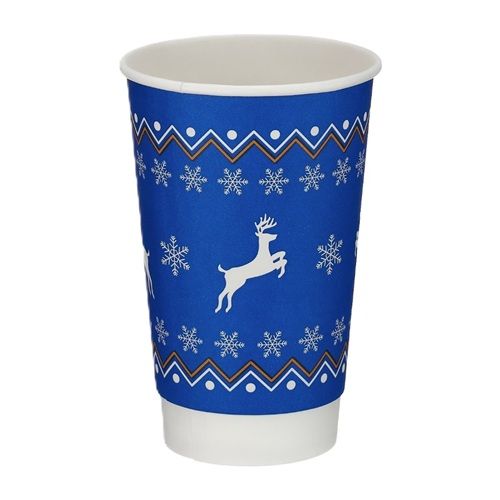 16oz Blue Christmas Double Wall Paper Cup