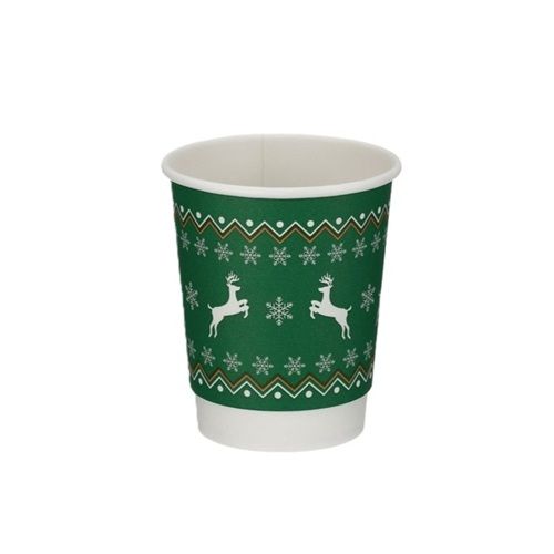 8oz Green Christmas Double Wall Paper Cup