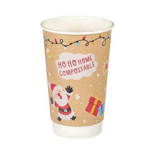 16oz Compostable Christmas Double Wall Paper Cup