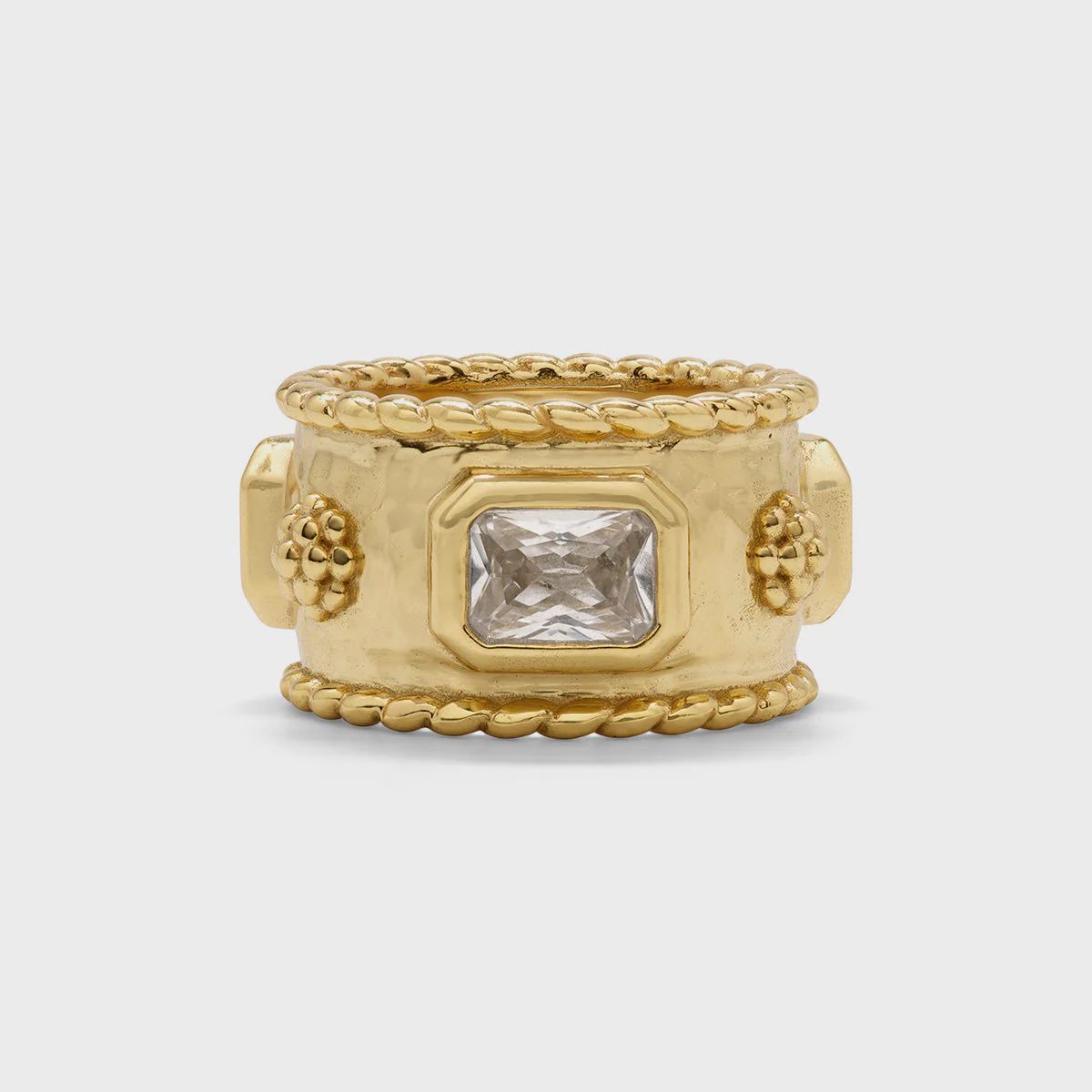Berry Hammered Band Clear CZ Size 7