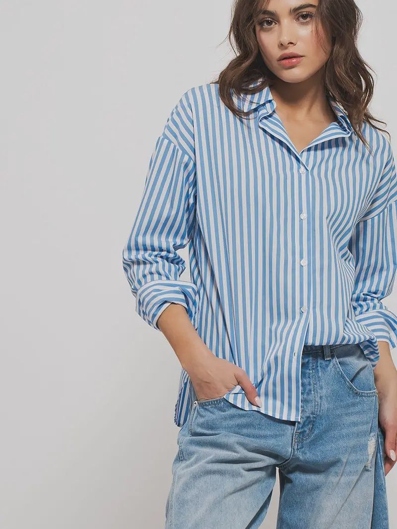 Striped  Button Down Shirt, blue stripe