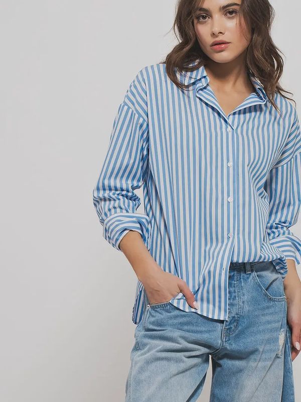 Striped  Button Down Shirt, blue stripe