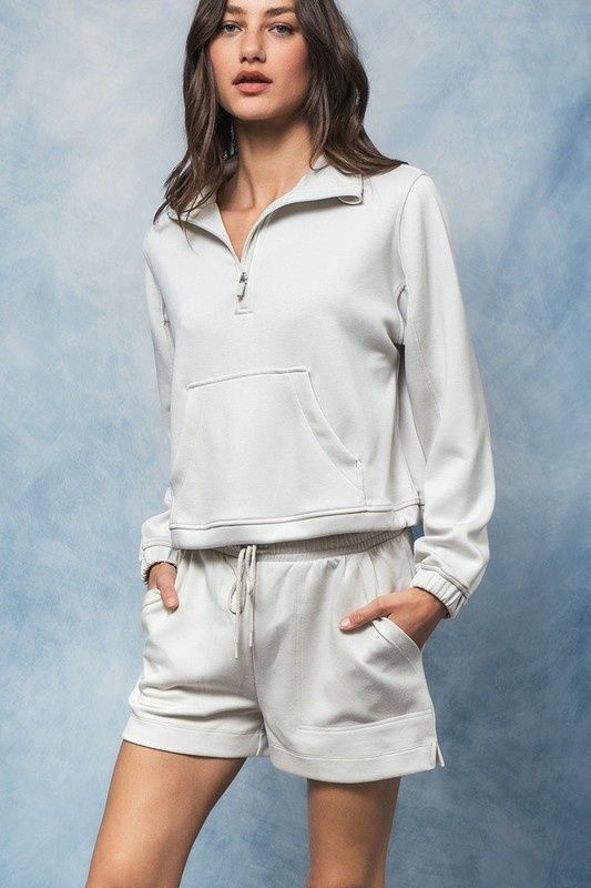 Cropped Quarter Zip Pullover, chalk