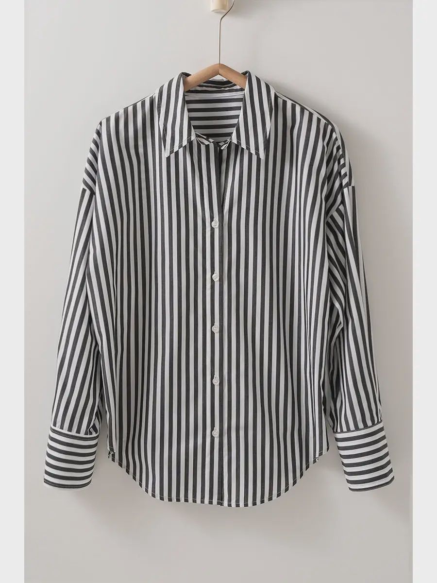 Striped Button Down Shirt, black stripe