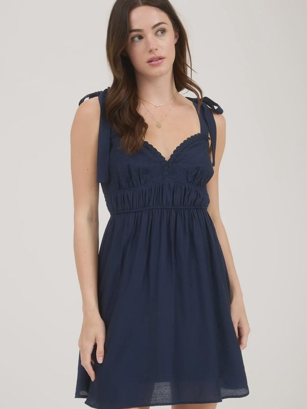 Navy Eyelet Tie Strap Mini Dress