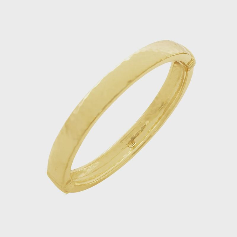 Cleopatra Oval Hinged Bangle Hammered Gold