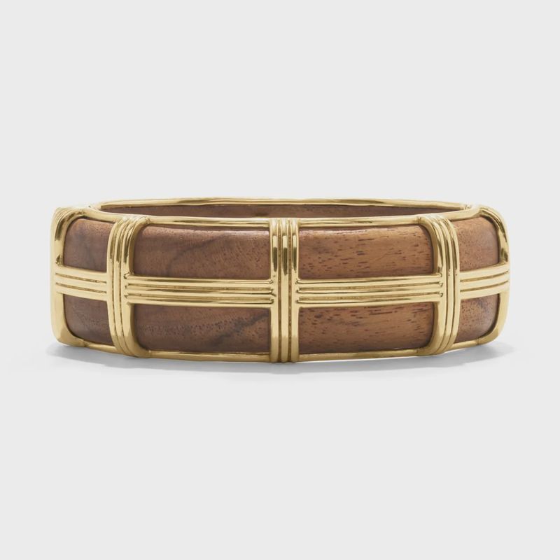 Gaia Hinged Bangle Gold/Teak