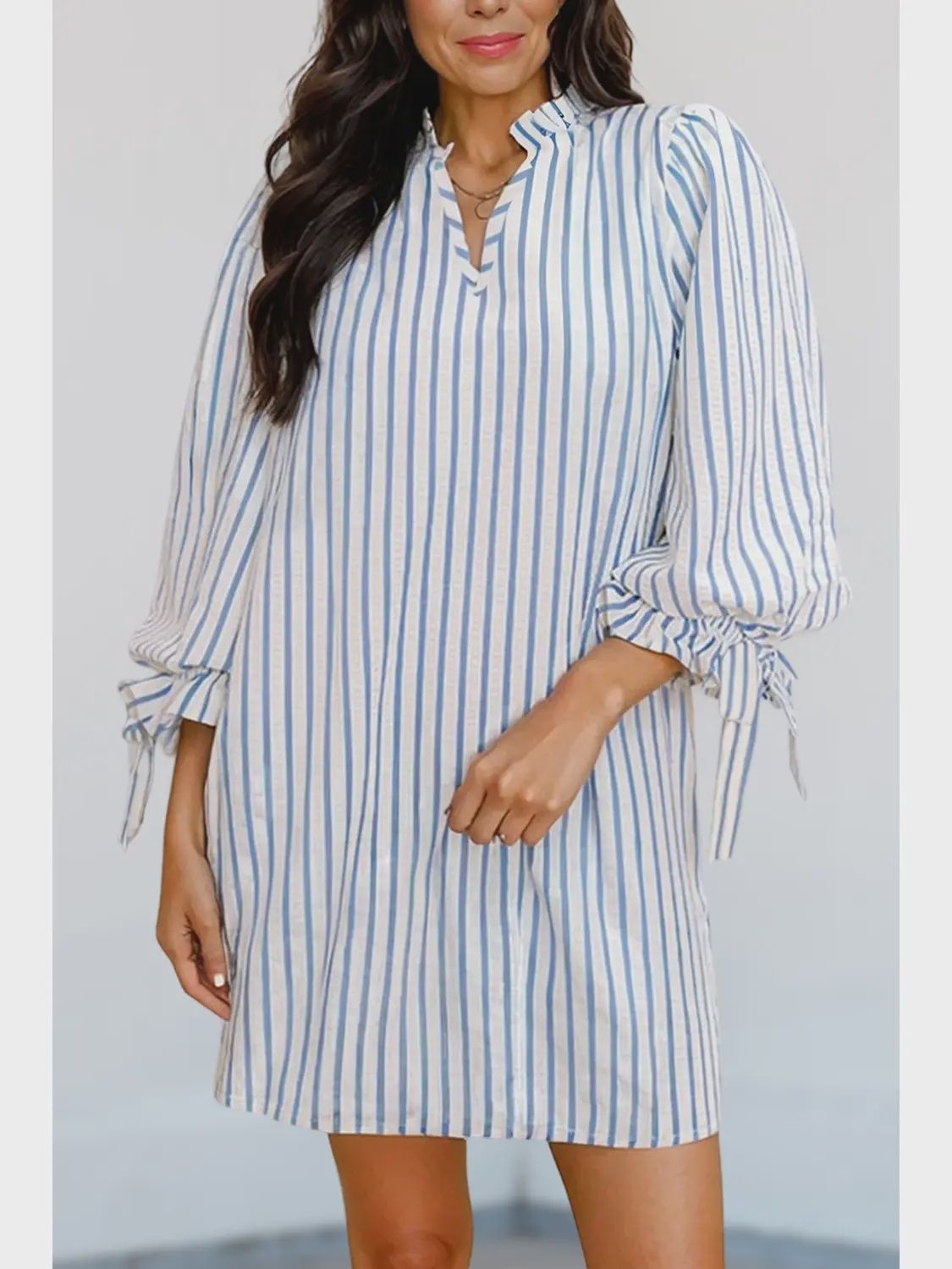 Striped Knotted Sleeve V Neck dress