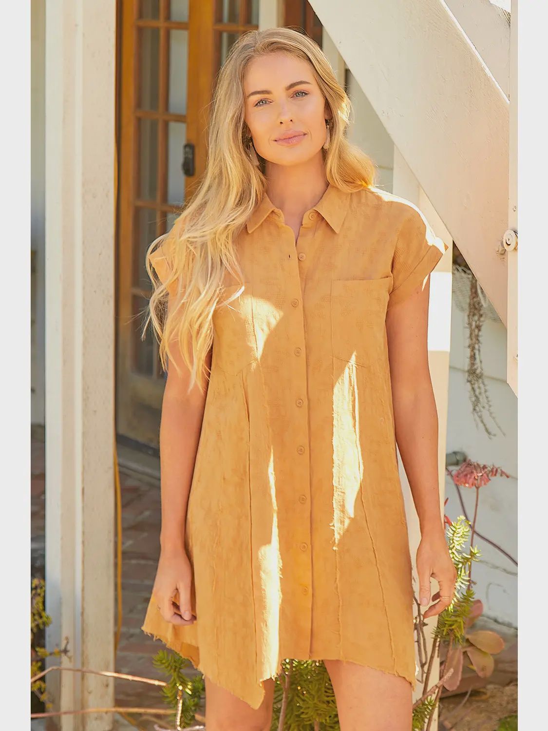 Shark Bite Hem Rolled Sleeve Dress