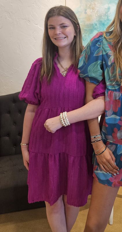 Fuschia Tiered Textured Dress