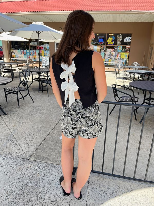 Bow Back Tie Sleeveless Top - Black